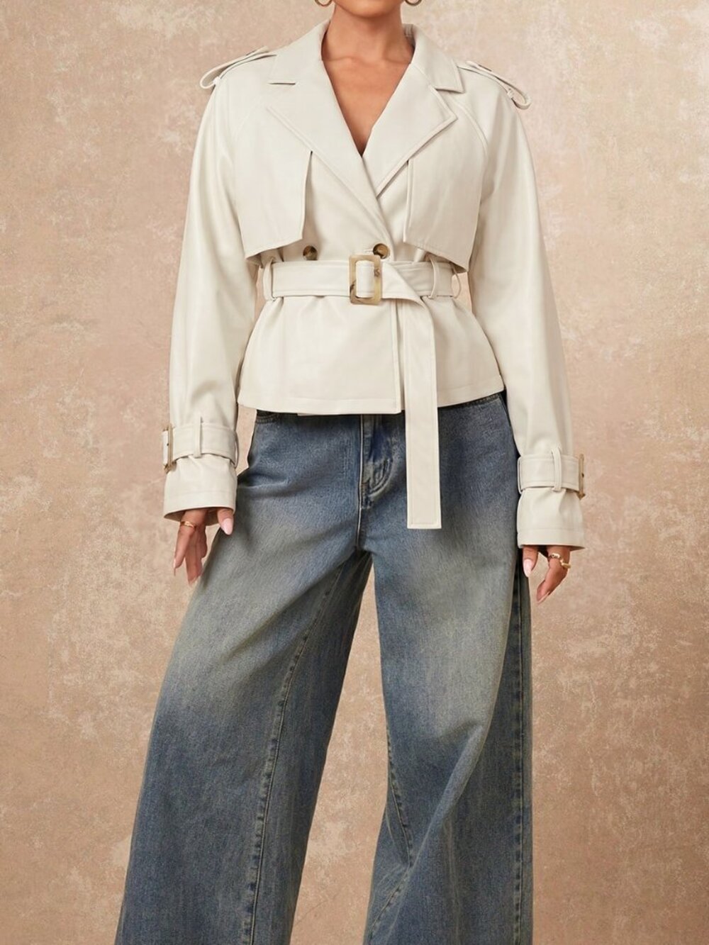 Apricot Casual Women's Cropped Trench Jacket